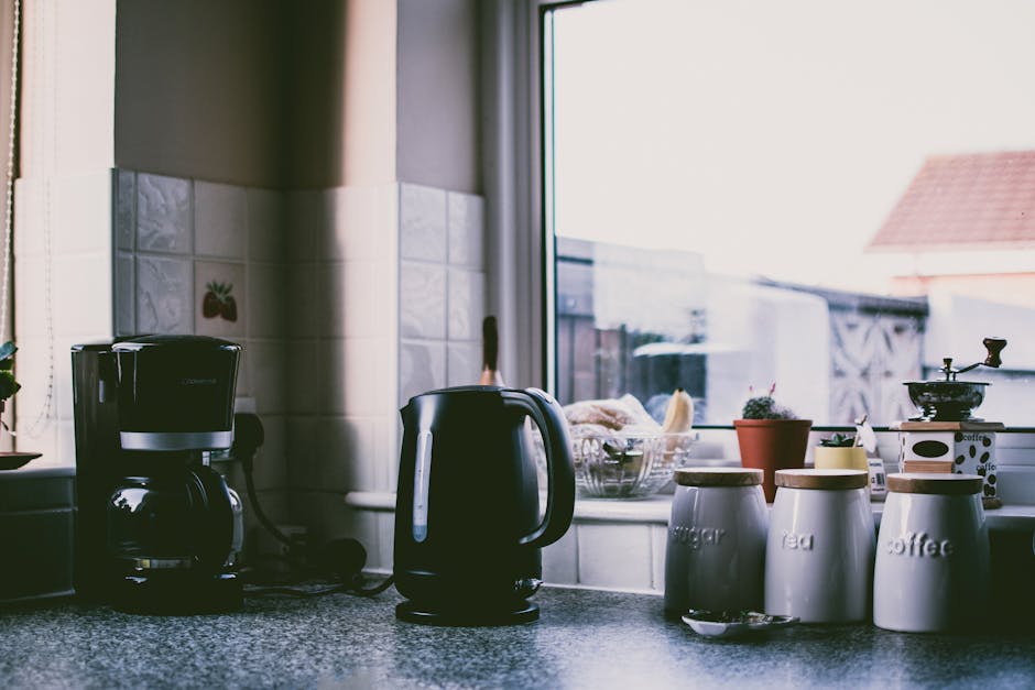 A morning coffee routine in a warm, sunlit kitchen