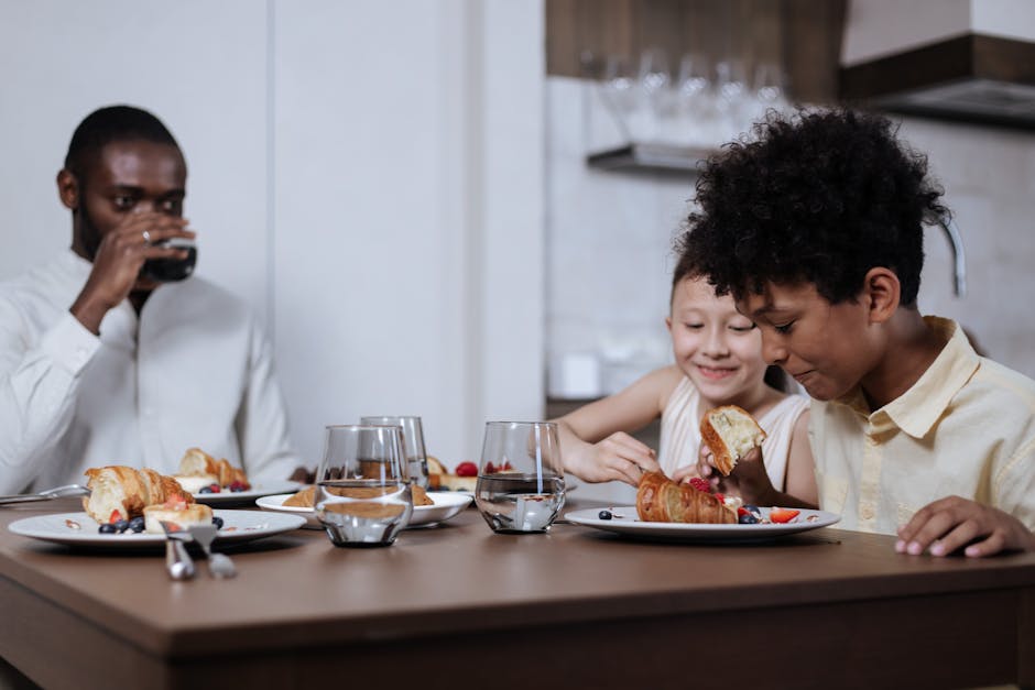 A family sharing breakfast together before a busy day