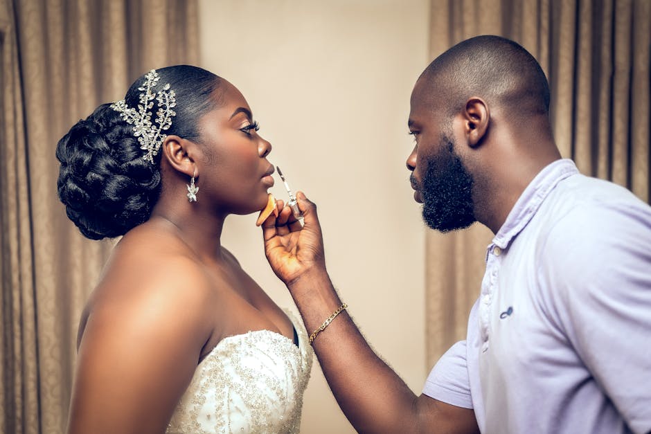 A couple reviewing wedding plans together